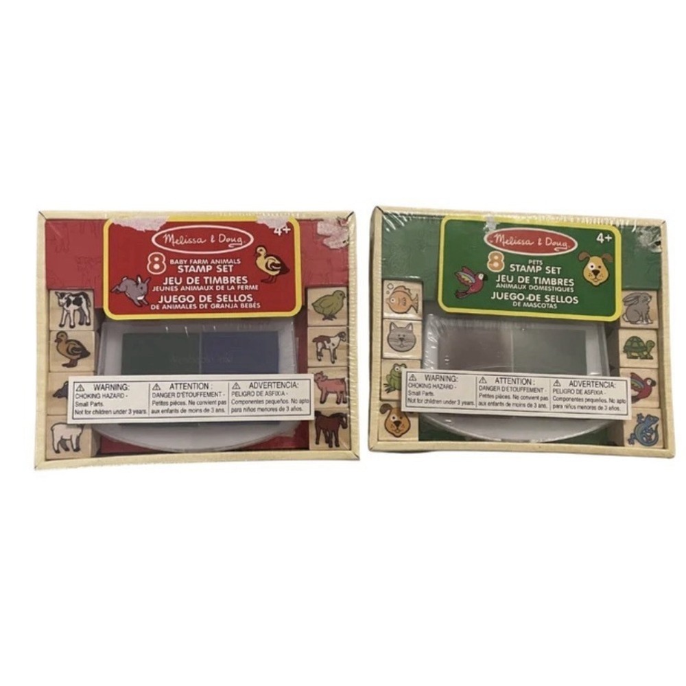 NEW! Melissa & Doug - Stamp Sets - Baby Farm Animals & Pets 16 Stamps 2 Ink Pads